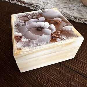 Hand crafted wooden floral trinket box